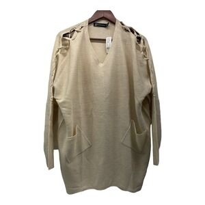 New York & Company Women's Khaki Color Open Sleeve Bouse Top W/Pockets
